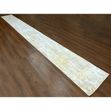 Load image into Gallery viewer, 2&#39;7&#39;x23&#39;6&quot; Beige With Gold, Abstract Design, Wool And Silk, Hi-low Pile, Hand Knotted, Xl Runner, Oriental Rug FWR61242