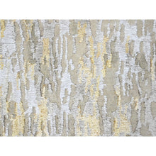 Load image into Gallery viewer, 2&#39;7&#39;x23&#39;6&quot; Beige With Gold, Abstract Design, Wool And Silk, Hi-low Pile, Hand Knotted, Xl Runner, Oriental Rug FWR61242