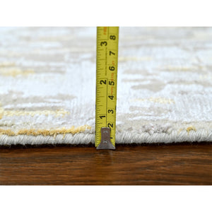 2'7'x23'6" Beige With Gold, Abstract Design, Wool And Silk, Hi-low Pile, Hand Knotted, Xl Runner, Oriental Rug FWR61242