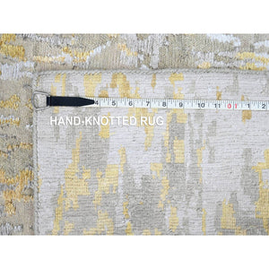 2'7'x23'6" Beige With Gold, Abstract Design, Wool And Silk, Hi-low Pile, Hand Knotted, Xl Runner, Oriental Rug FWR61242