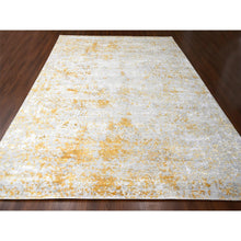 Load image into Gallery viewer, 12&#39;x14&#39;9&quot; Beige With Gold, Abstract Design, Wool And Silk, Hi-low Pile, Hand Knotted, Densely Woven, Oversized, Oriental Rug FWR61248