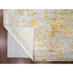 12'x14'9" Beige With Gold, Abstract Design, Wool And Silk, Hi-low Pile, Hand Knotted, Densely Woven, Oversized, Oriental Rug FWR61248