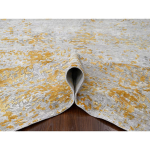 12'x14'9" Beige With Gold, Abstract Design, Wool And Silk, Hi-low Pile, Hand Knotted, Densely Woven, Oversized, Oriental Rug FWR61248