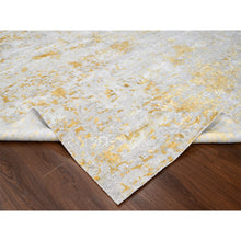Load image into Gallery viewer, 12&#39;x14&#39;9&quot; Beige With Gold, Abstract Design, Wool And Silk, Hi-low Pile, Hand Knotted, Densely Woven, Oversized, Oriental Rug FWR61248