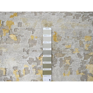 12'x14'9" Beige With Gold, Abstract Design, Wool And Silk, Hi-low Pile, Hand Knotted, Densely Woven, Oversized, Oriental Rug FWR61248