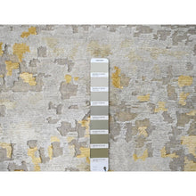 Load image into Gallery viewer, 12&#39;x14&#39;9&quot; Beige With Gold, Abstract Design, Wool And Silk, Hi-low Pile, Hand Knotted, Densely Woven, Oversized, Oriental Rug FWR61248