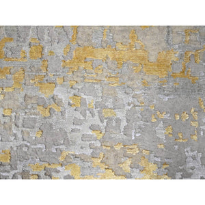 12'x14'9" Beige With Gold, Abstract Design, Wool And Silk, Hi-low Pile, Hand Knotted, Densely Woven, Oversized, Oriental Rug FWR61248