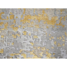 Load image into Gallery viewer, 12&#39;x14&#39;9&quot; Beige With Gold, Abstract Design, Wool And Silk, Hi-low Pile, Hand Knotted, Densely Woven, Oversized, Oriental Rug FWR61248