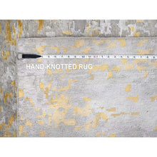 Load image into Gallery viewer, 12&#39;x14&#39;9&quot; Beige With Gold, Abstract Design, Wool And Silk, Hi-low Pile, Hand Knotted, Densely Woven, Oversized, Oriental Rug FWR61248