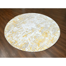 Load image into Gallery viewer, 10&#39;x10&#39; Beige with Gold, Abstract Design, Wool and Silk, Hi-Low Pile, Hand Knotted, Round, Oriental Rug FWR61254