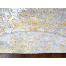 Load image into Gallery viewer, 10&#39;x10&#39; Beige with Gold, Abstract Design, Wool and Silk, Hi-Low Pile, Hand Knotted, Round, Oriental Rug FWR61254