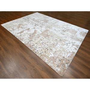 9'x12'1" Beaver Brown and Earth Tone Colors, Abstract Design with Nepali Weave, Shiny Plant Based Silk, Hand Knotted, Oriental Rug FWR61266
