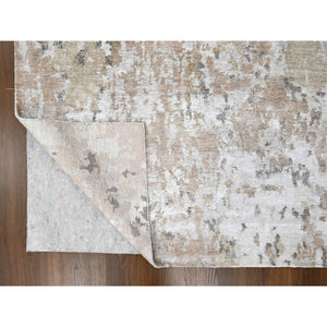 9'x12'1" Beaver Brown and Earth Tone Colors, Abstract Design with Nepali Weave, Shiny Plant Based Silk, Hand Knotted, Oriental Rug FWR61266