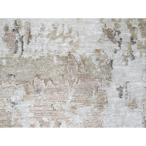 9'x12'1" Beaver Brown and Earth Tone Colors, Abstract Design with Nepali Weave, Shiny Plant Based Silk, Hand Knotted, Oriental Rug FWR61266