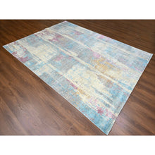 Load image into Gallery viewer, 9&#39;x12&#39; Pastel Yellow And Blue Earth Tones, Abstract Design With Nepali Weave, Shiny Wool And Silk, Hand Knotted, Oriental Rug FWR61272