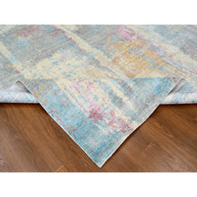 Load image into Gallery viewer, 9&#39;x12&#39; Pastel Yellow And Blue Earth Tones, Abstract Design With Nepali Weave, Shiny Wool And Silk, Hand Knotted, Oriental Rug FWR61272