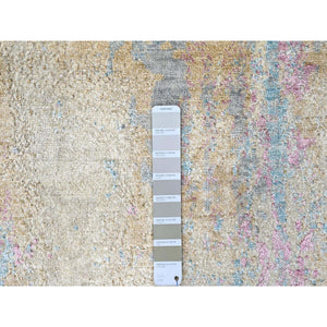 9'x12' Pastel Yellow and Blue Earth Tones, Abstract Design with Nepali Weave, Shiny Wool and Silk, Hand Knotted, Oriental Rug FWR61272