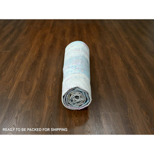 9'x12' Pastel Yellow and Blue Earth Tones, Abstract Design with Nepali Weave, Shiny Wool and Silk, Hand Knotted, Oriental Rug FWR61272