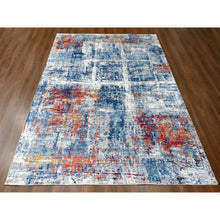 Load image into Gallery viewer, 8&#39;9&quot;x11&#39;7&quot; Imperial Blue and Earth Tone Colors, Abstract Design with Nepali Weave, Shiny Plant Based Silk, Hand Knotted, Oriental Rug FWR61278