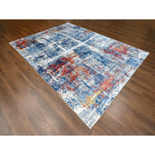 Load image into Gallery viewer, 8&#39;9&quot;x11&#39;7&quot; Imperial Blue And Earth Tone Colors, Abstract Design With Nepali Weave, Shiny Plant Based Silk, Hand Knotted, Oriental Rug FWR61278