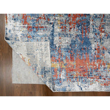 Load image into Gallery viewer, 8&#39;9&quot;x11&#39;7&quot; Imperial Blue and Earth Tone Colors, Abstract Design with Nepali Weave, Shiny Plant Based Silk, Hand Knotted, Oriental Rug FWR61278