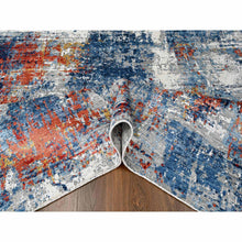 Load image into Gallery viewer, 8&#39;9&quot;x11&#39;7&quot; Imperial Blue and Earth Tone Colors, Abstract Design with Nepali Weave, Shiny Plant Based Silk, Hand Knotted, Oriental Rug FWR61278