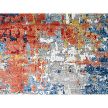 Load image into Gallery viewer, 8&#39;9&quot;x11&#39;7&quot; Imperial Blue And Earth Tone Colors, Abstract Design With Nepali Weave, Shiny Plant Based Silk, Hand Knotted, Oriental Rug FWR61278