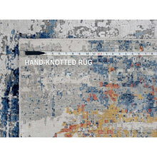 Load image into Gallery viewer, 8&#39;9&quot;x11&#39;7&quot; Imperial Blue and Earth Tone Colors, Abstract Design with Nepali Weave, Shiny Plant Based Silk, Hand Knotted, Oriental Rug FWR61278