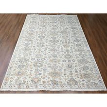 Load image into Gallery viewer, 10&#39;x13&#39;10&quot; Linen White, Distressed, Antiqued Persian With Ziegler Mahal Design, Oxidized, Zero Pile, Shaved Low, 100% Wool, Hand Knotted, Oriental Rug FWR61296