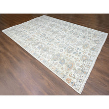 Load image into Gallery viewer, 10&#39;x13&#39;10&quot; Linen White, Distressed, Antiqued Persian With Ziegler Mahal Design, Oxidized, Zero Pile, Shaved Low, 100% Wool, Hand Knotted, Oriental Rug FWR61296