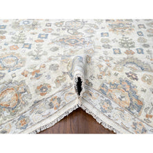 Load image into Gallery viewer, 10&#39;x13&#39;10&quot; Linen White, Distressed, Antiqued Persian With Ziegler Mahal Design, Oxidized, Zero Pile, Shaved Low, 100% Wool, Hand Knotted, Oriental Rug FWR61296