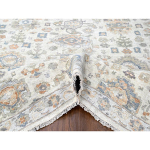 10'x13'10" Linen White, Distressed, Antiqued Persian With Ziegler Mahal Design, Oxidized, Zero Pile, Shaved Low, 100% Wool, Hand Knotted, Oriental Rug FWR61296