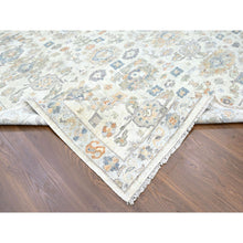 Load image into Gallery viewer, 10&#39;x13&#39;10&quot; Linen White, Distressed, Antiqued Persian With Ziegler Mahal Design, Oxidized, Zero Pile, Shaved Low, 100% Wool, Hand Knotted, Oriental Rug FWR61296