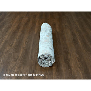 10'x13'10" Linen White, Distressed, Antiqued Persian With Ziegler Mahal Design, Oxidized, Zero Pile, Shaved Low, 100% Wool, Hand Knotted, Oriental Rug FWR61296