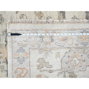 10'x13'10" Linen White, Distressed, Antiqued Persian With Ziegler Mahal Design, Oxidized, Zero Pile, Shaved Low, 100% Wool, Hand Knotted, Oriental Rug FWR61296