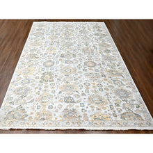 Load image into Gallery viewer, 12&#39;1&quot;x15&#39; Cloud Gray, Oxidized, Antiqued Persian With Ziegler Mahal Design, Distressed, Zero Pile, Shaved Low, Pure Wool, Hand Knotted, Oversized, Oriental Rug FWR61302