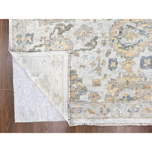12'1"x15' Cloud Gray, Oxidized, Antiqued Persian With Ziegler Mahal Design, Distressed, Zero Pile, Shaved Low, Pure Wool, Hand Knotted, Oversized, Oriental Rug FWR61302