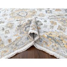 Load image into Gallery viewer, 12&#39;1&quot;x15&#39; Cloud Gray, Oxidized, Antiqued Persian With Ziegler Mahal Design, Distressed, Zero Pile, Shaved Low, Pure Wool, Hand Knotted, Oversized, Oriental Rug FWR61302