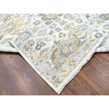 Load image into Gallery viewer, 12&#39;1&quot;x15&#39; Cloud Gray, Oxidized, Antiqued Persian With Ziegler Mahal Design, Distressed, Zero Pile, Shaved Low, Pure Wool, Hand Knotted, Oversized, Oriental Rug FWR61302