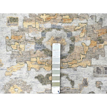 Load image into Gallery viewer, 12&#39;1&quot;x15&#39; Cloud Gray, Oxidized, Antiqued Persian With Ziegler Mahal Design, Distressed, Zero Pile, Shaved Low, Pure Wool, Hand Knotted, Oversized, Oriental Rug FWR61302
