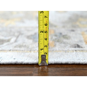 12'1"x15' Cloud Gray, Oxidized, Antiqued Persian With Ziegler Mahal Design, Distressed, Zero Pile, Shaved Low, Pure Wool, Hand Knotted, Oversized, Oriental Rug FWR61302