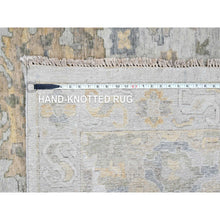 Load image into Gallery viewer, 12&#39;1&quot;x15&#39; Cloud Gray, Oxidized, Antiqued Persian With Ziegler Mahal Design, Distressed, Zero Pile, Shaved Low, Pure Wool, Hand Knotted, Oversized, Oriental Rug FWR61302