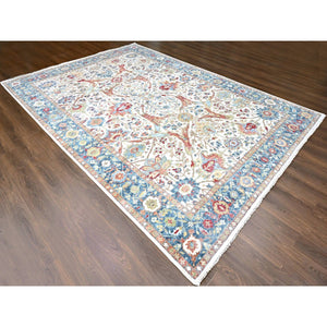 10'x14' Lace White, Antiqued Persian With Ziegler Mahal Design, Oxidized, Zero Pile, Distressed, Shaved Low, Pure Wool, Hand Knotted, Oriental Rug FWR61326