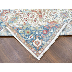 10'x14' Lace White, Antiqued Persian With Ziegler Mahal Design, Oxidized, Zero Pile, Distressed, Shaved Low, Pure Wool, Hand Knotted, Oriental Rug FWR61326
