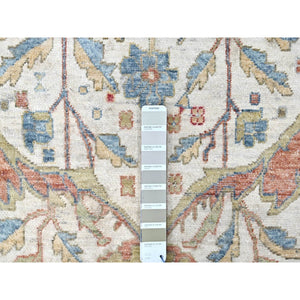 10'x14' Lace White, Antiqued Persian With Ziegler Mahal Design, Oxidized, Zero Pile, Distressed, Shaved Low, Pure Wool, Hand Knotted, Oriental Rug FWR61326
