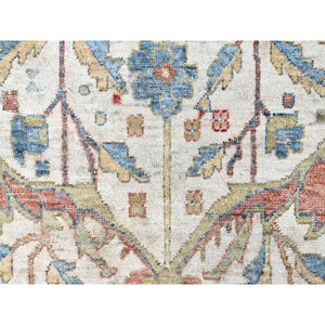 10'x14' Lace White, Antiqued Persian With Ziegler Mahal Design, Oxidized, Zero Pile, Distressed, Shaved Low, Pure Wool, Hand Knotted, Oriental Rug FWR61326