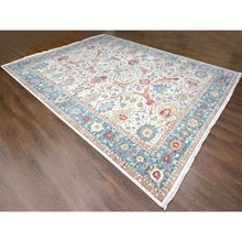 Load image into Gallery viewer, 12&#39;x15&#39; Pearl White, 100% Wool, Hand Knotted, Antiqued Persian With Ziegler Mahal Design, Distressed, Oxidized, Zero Pile, Shaved Low, Oversized, Oriental Rug FWR61332