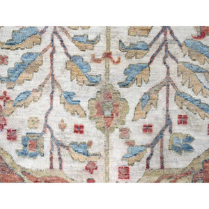 12'x15' Pearl White, 100% Wool, Hand Knotted, Antiqued Persian With Ziegler Mahal Design, Distressed, Oxidized, Zero Pile, Shaved Low, Oversized, Oriental Rug FWR61332