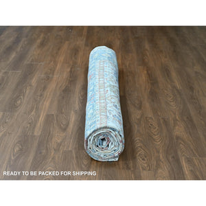 12'x15' Pearl White, 100% Wool, Hand Knotted, Antiqued Persian With Ziegler Mahal Design, Distressed, Oxidized, Zero Pile, Shaved Low, Oversized, Oriental Rug FWR61332