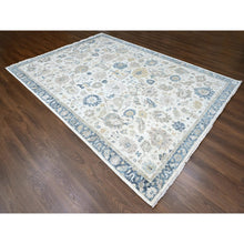 Load image into Gallery viewer, 9&#39;x12&#39;1&quot; Lace White, Antiqued Persian With Ziegler Mahal Design, Distressed, Oxidized, Zero Pile, Shaved Low, Pure Wool, Hand Knotted, Oriental Rug FWR61344